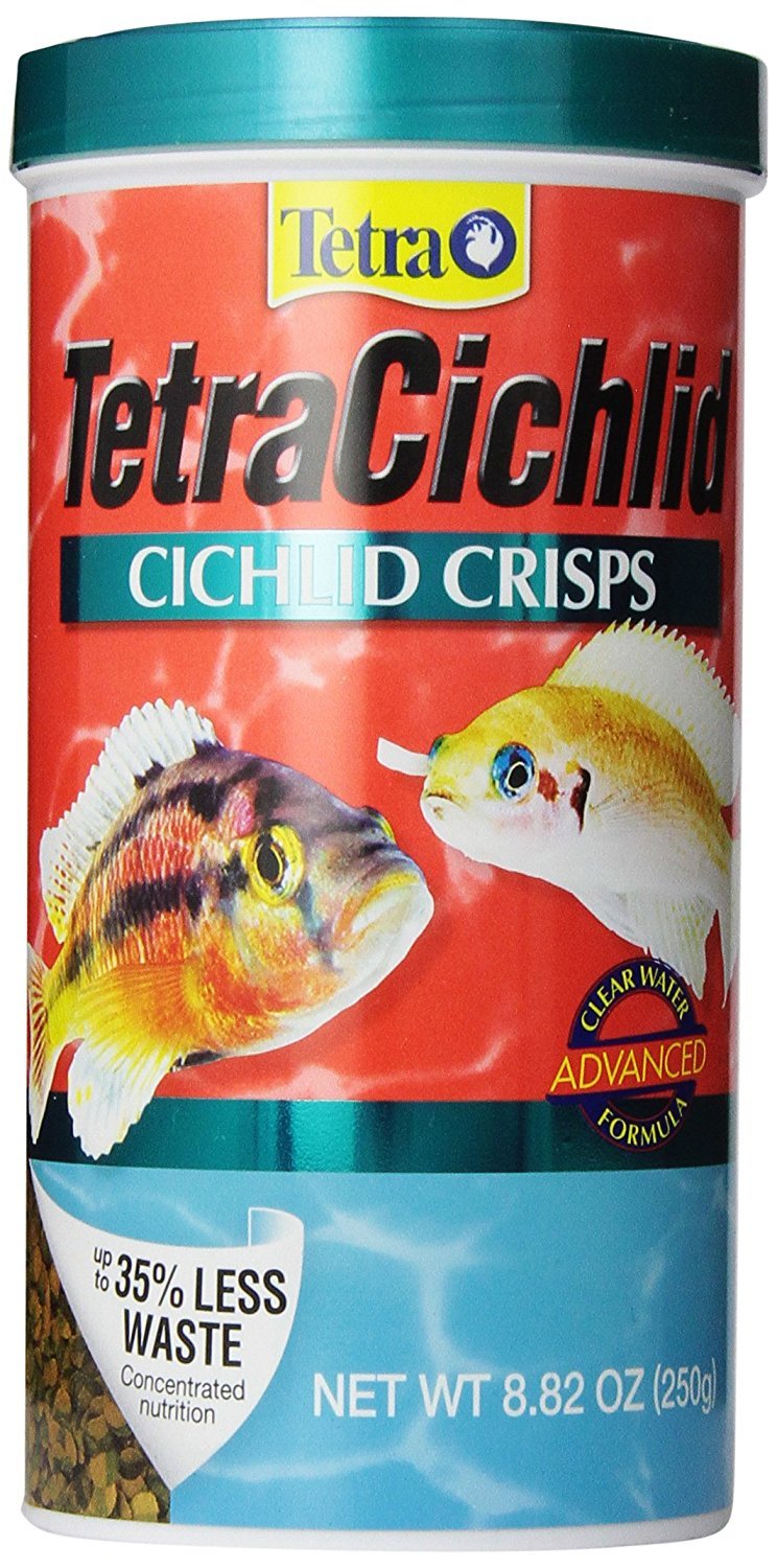 Tetra Cichlid Crisps, bolsa de alimento, fácil almacenamiento y dosificación.