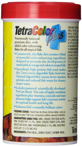 TetraColor PLUS Tropical Flakes: instrucciones simples de alimentación para peces tropicales.
