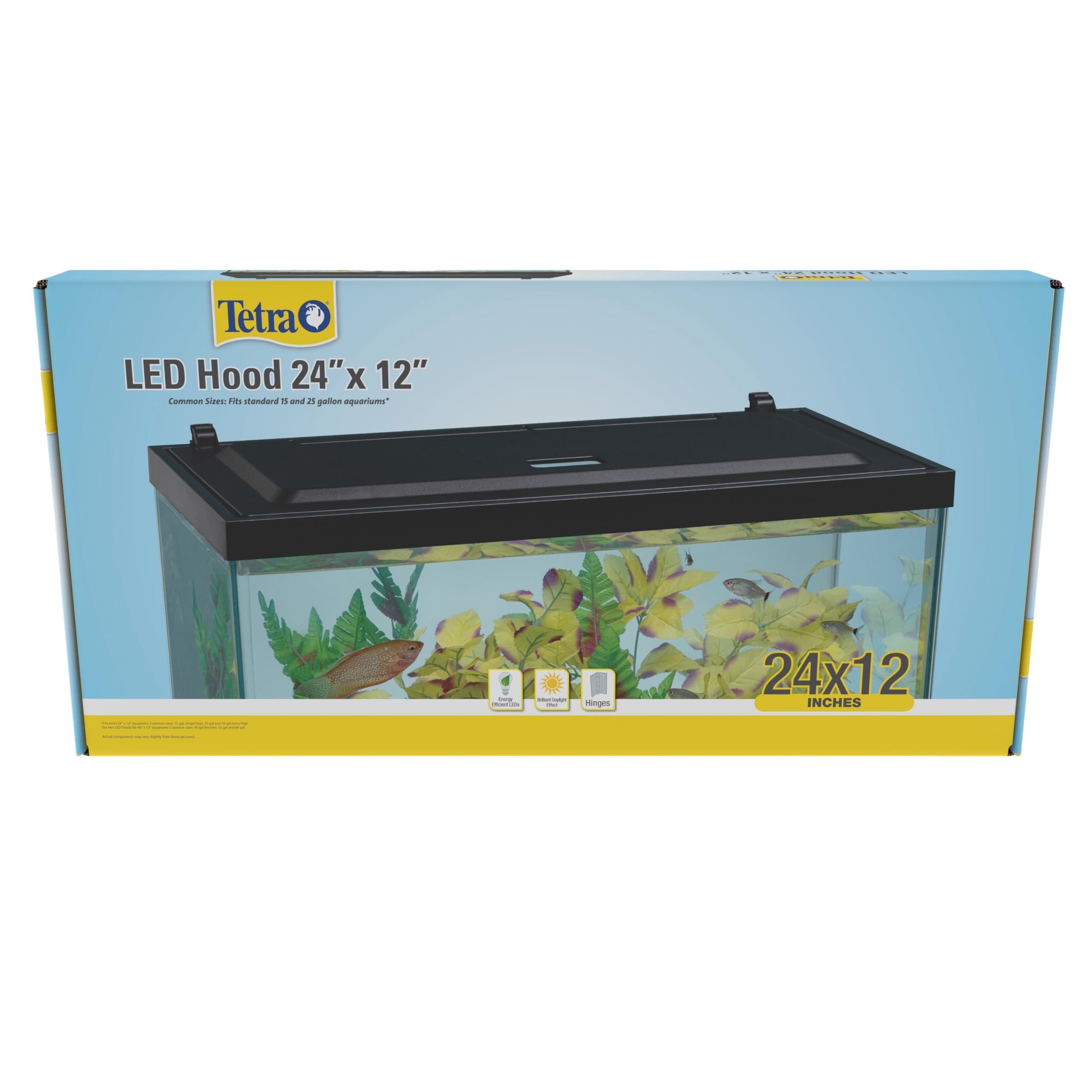 Tetra Hood 24x12 frontal, iluminación suave para realzar colores del acuario.