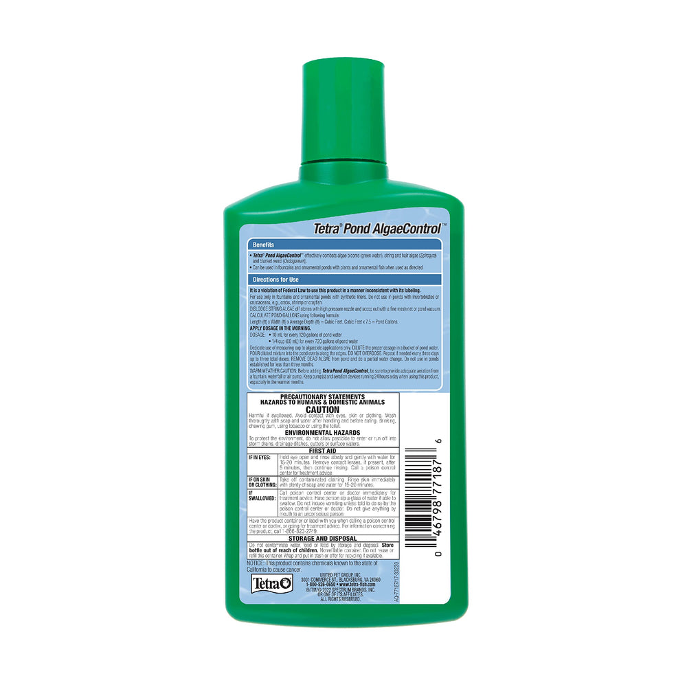 Tetra Pond AlgaeControl, uso diario seguro, mejora la claridad del agua.