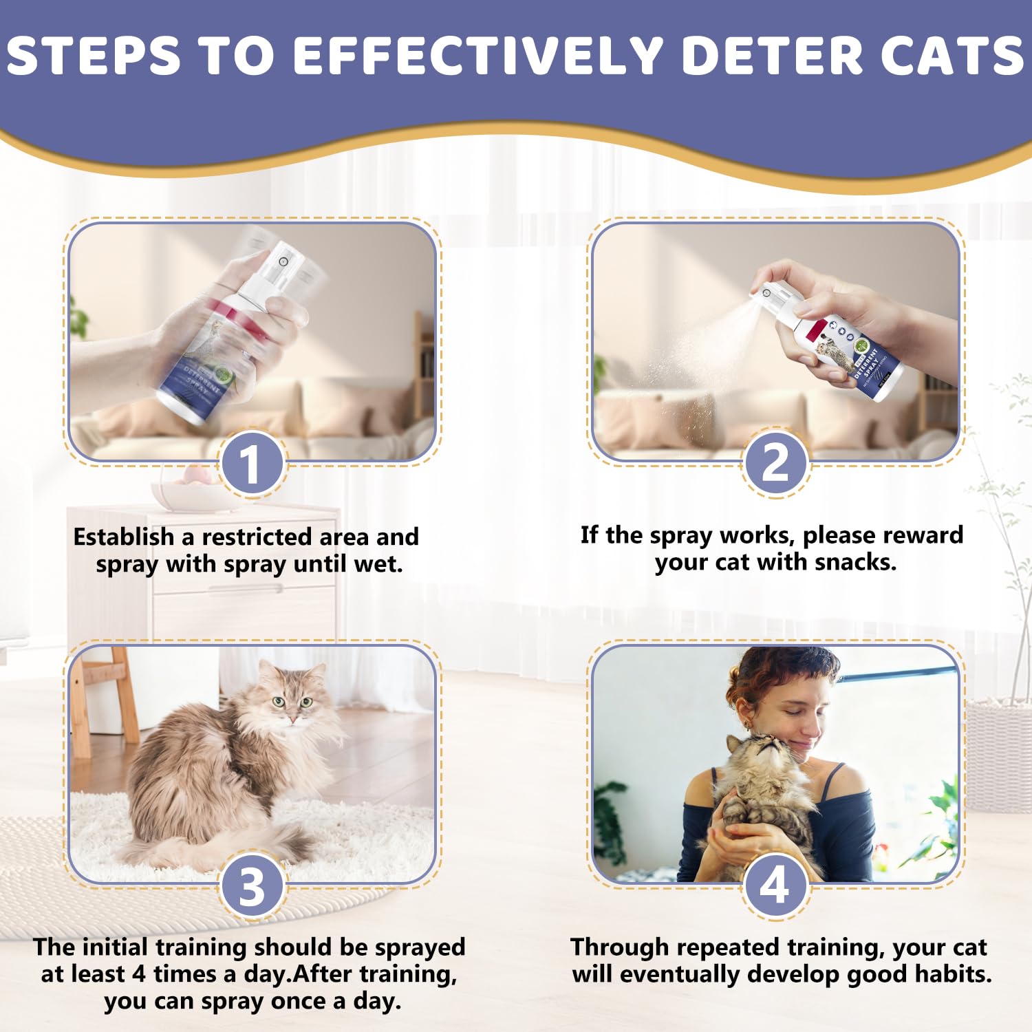 Gato aprende con el uso suave del spray deterrente de Tetra.