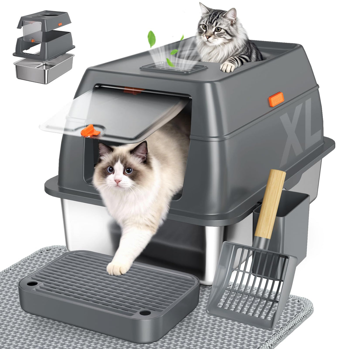 Tevila caja de litter XL con tapa, espacio amplio para gatos grandes.