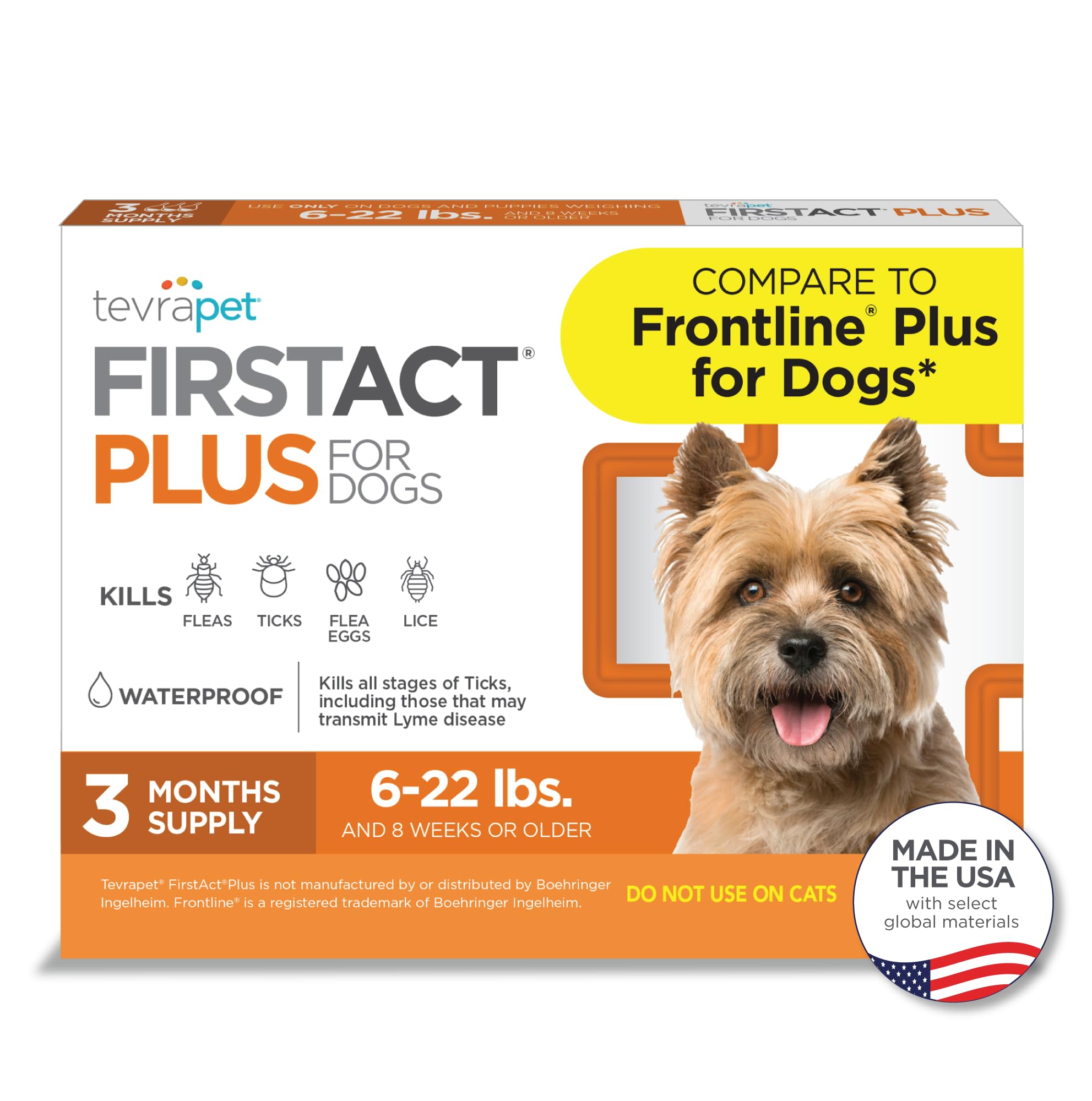 TevraPet FirstAct Plus: caja con tres dosis para uso mensual antipulgas