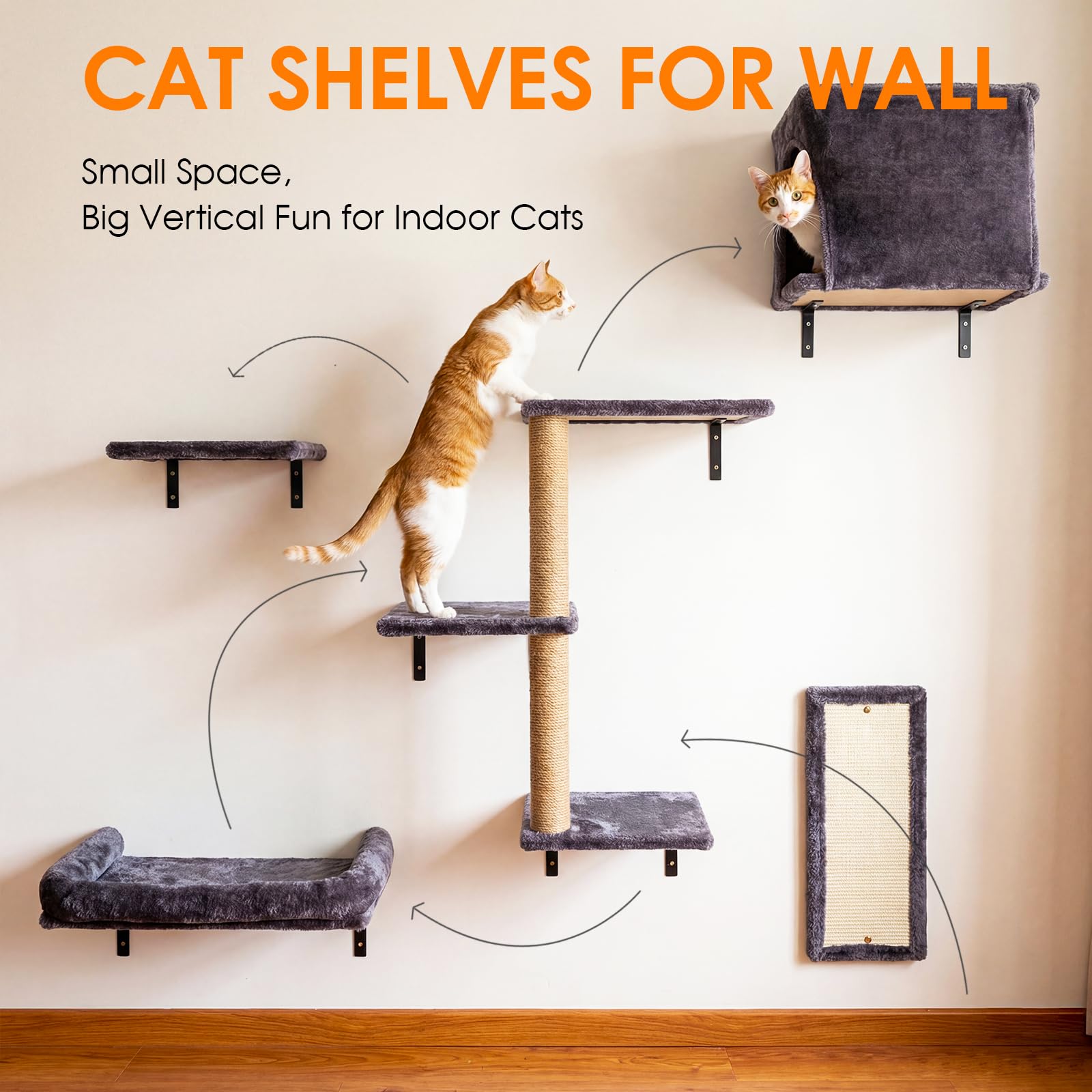 Teynouk condo-gato amplio cama-pared: refugio cómodo para siestas elevadas.