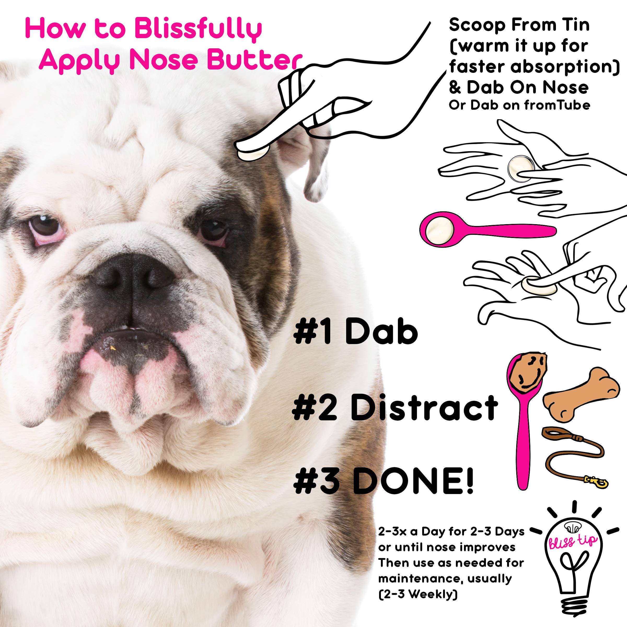 Cuidado diario para todas las razas con The Blissful Dog Bulldog Nose Butter.