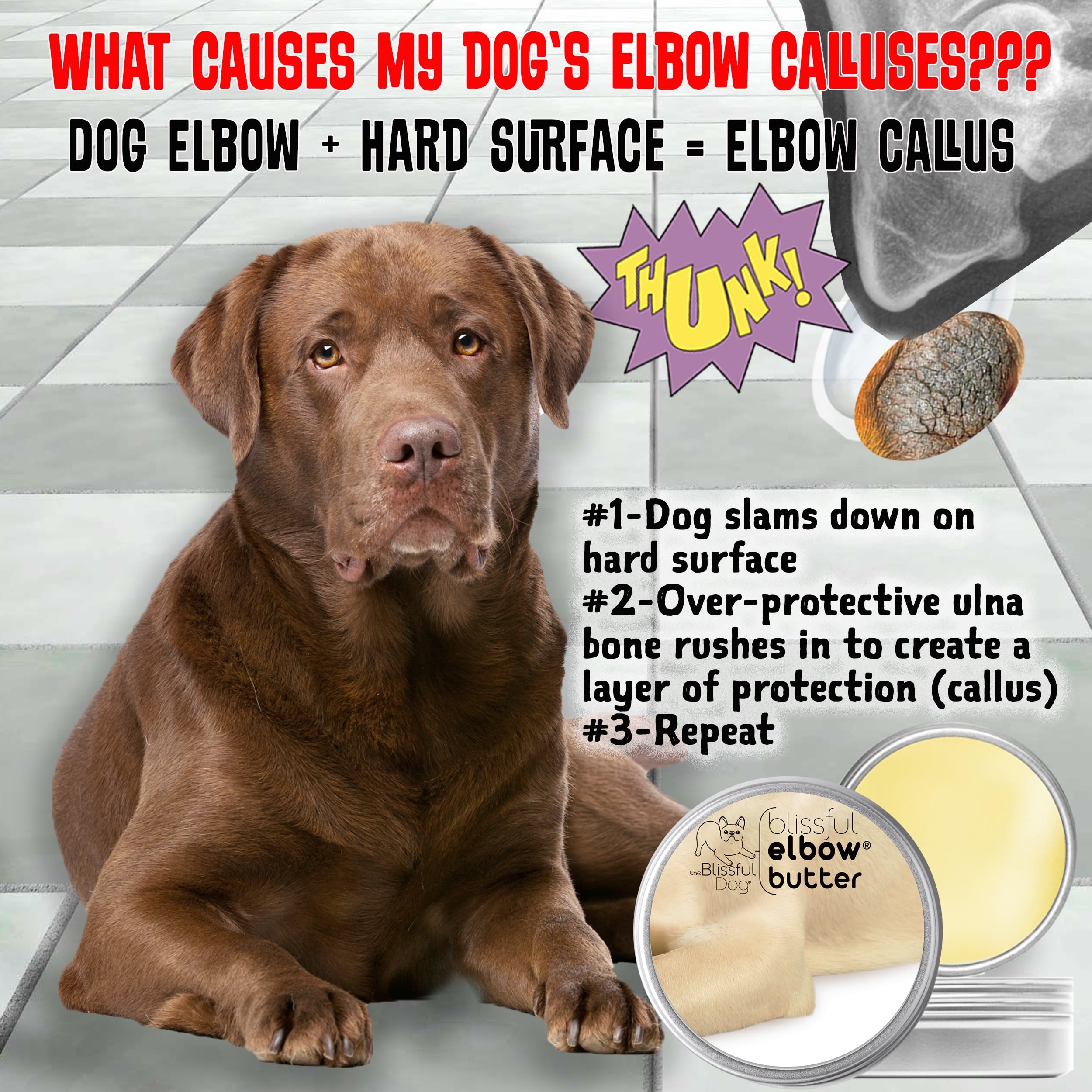 Cuidado diario de codos secos con The Blissful Dog Elbow Butter