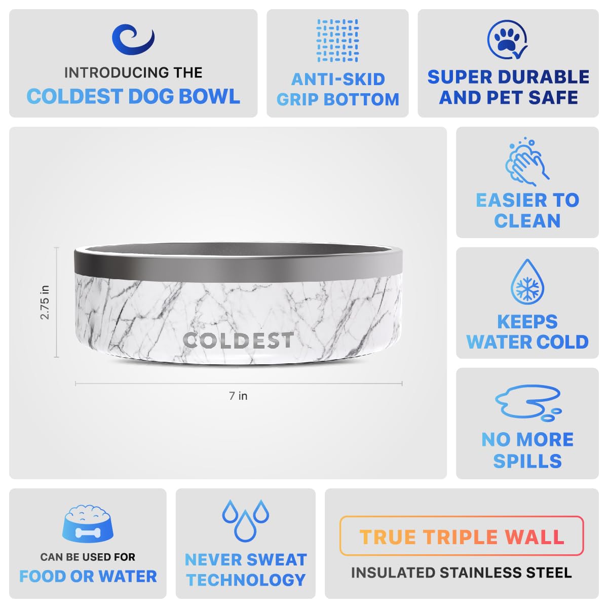 The Coldest Water cuenco para perro de 42 oz para comida y agua
