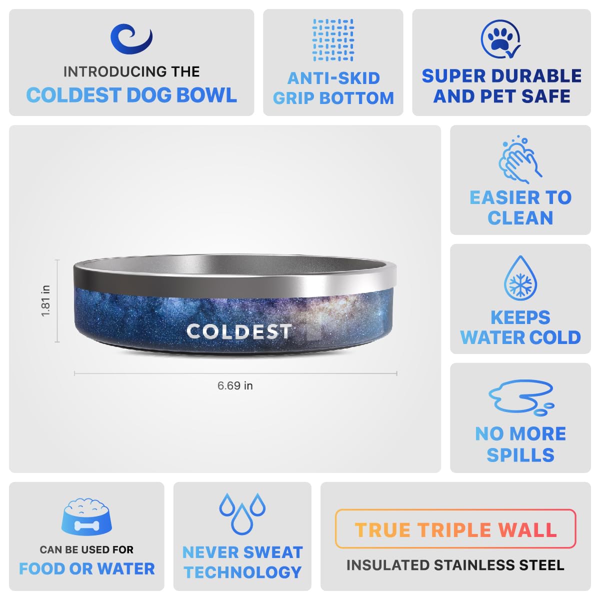 The Coldest Water tazón sin derrames, diseño seguro para su área.