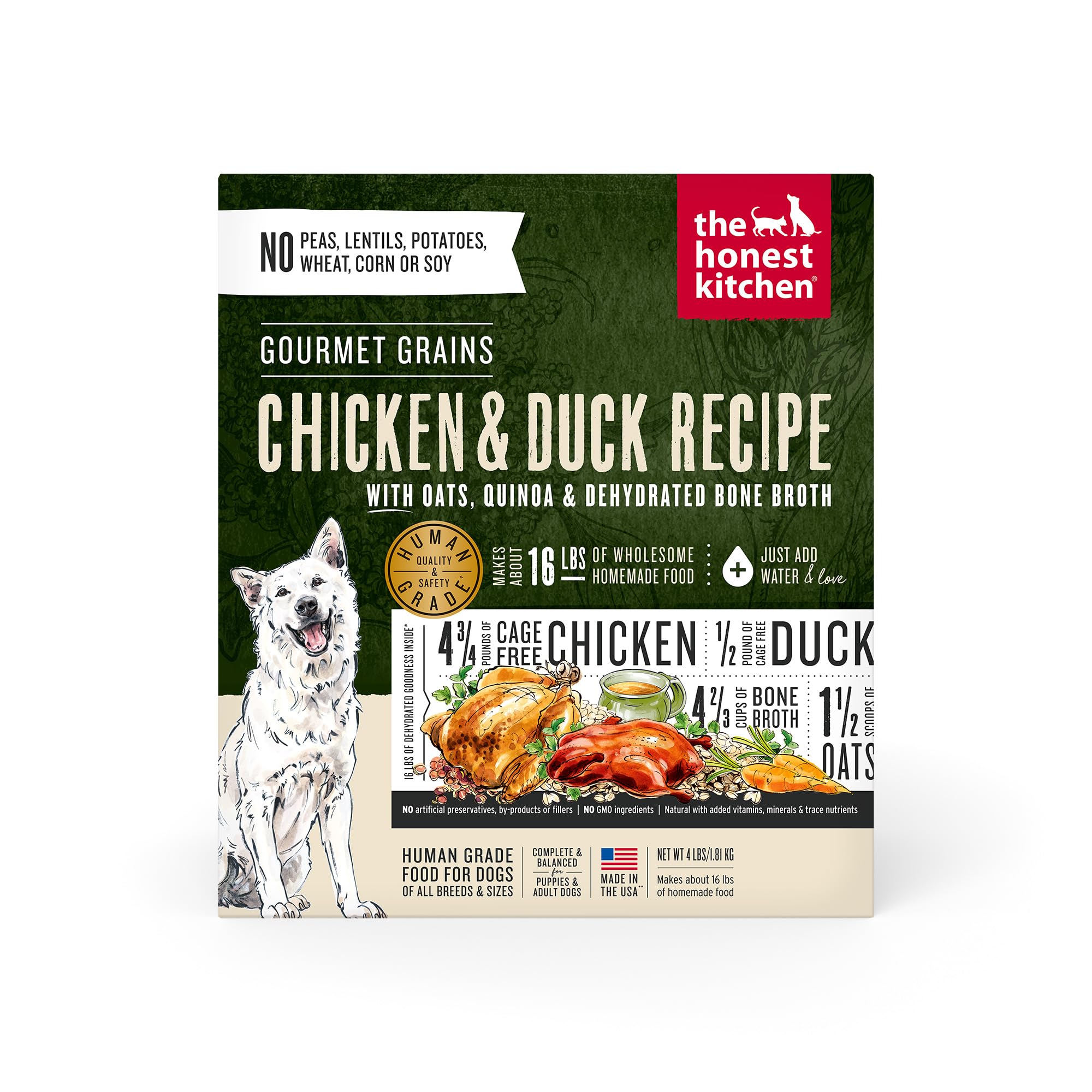 The Honest Kitchen alimento deshidratado para perros con pollo y pato, envase 4 lb