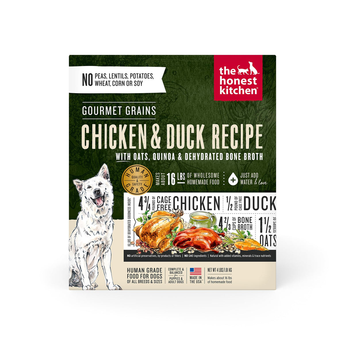 The Honest Kitchen alimento deshidratado para perros con pollo y pato, envase 4 lb