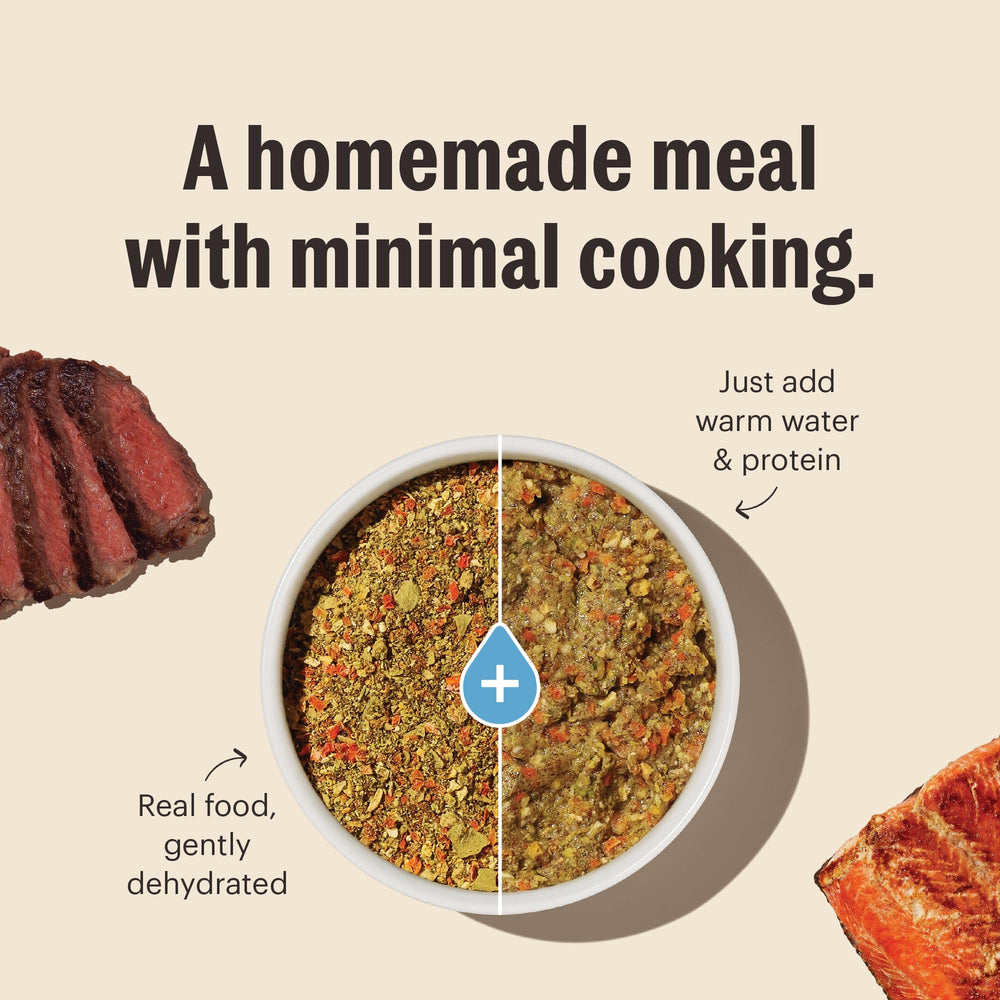 Ingredientes reales de The Honest Kitchen aportan nutrición sin conservantes artificiales.