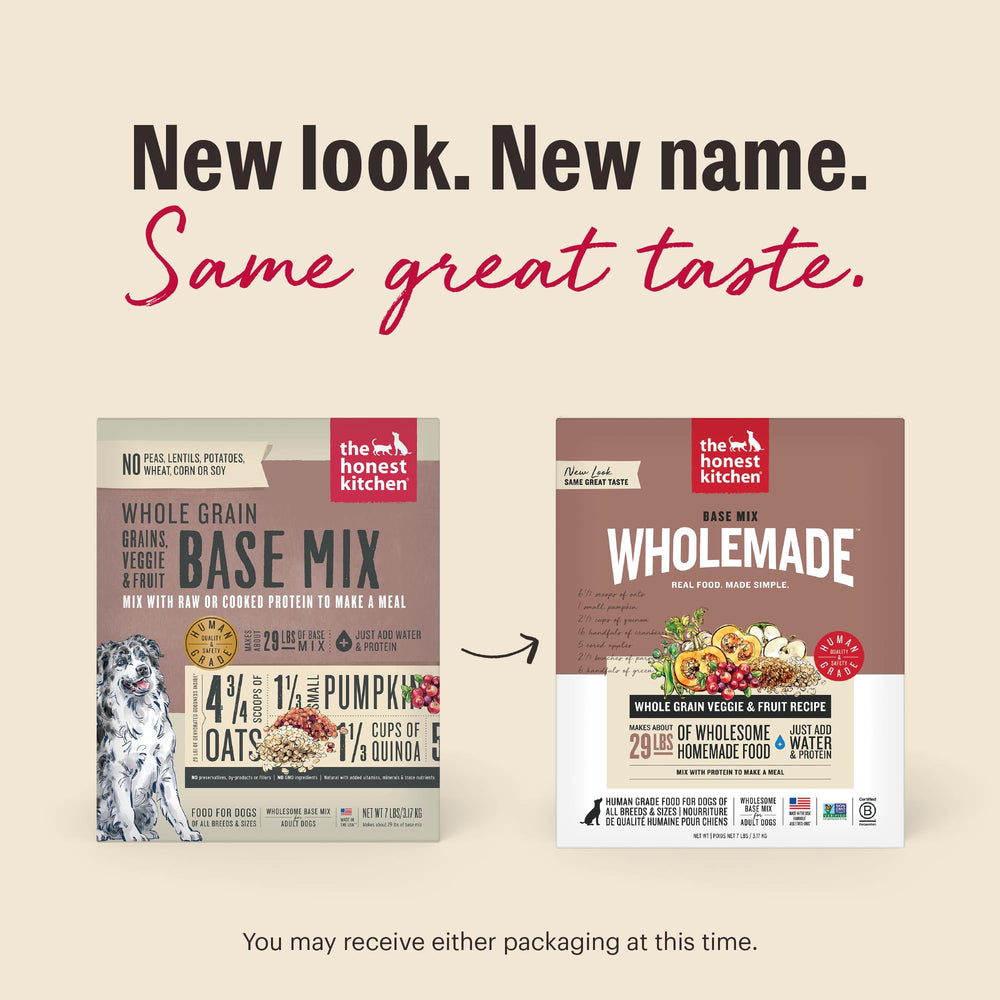 The Honest Kitchen Base Mix ingredientes de grado humano, sin conservantes.