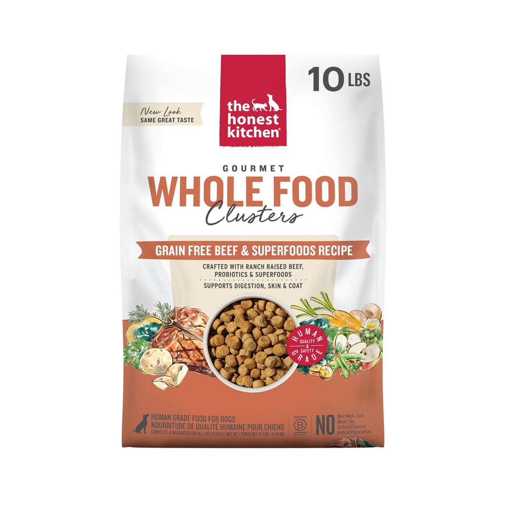 The Honest Kitchen Clusters carne de res sin granos, bolsa de 10 libras para perros sanos.