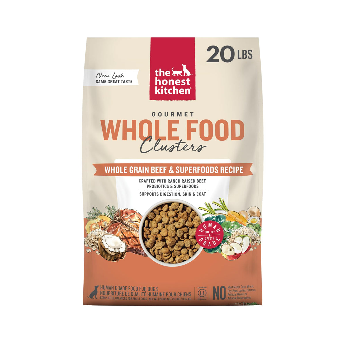 The Honest Kitchen Clusters carne de vaca y avena entera: nutrición completa para perros