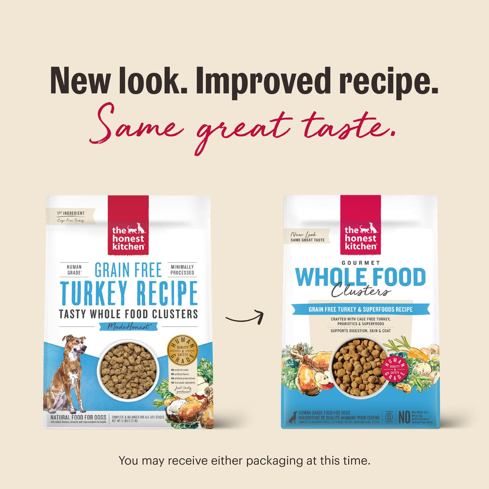 The Honest Kitchen clusters hechos en EE. UU. con ingredientes reconocibles.