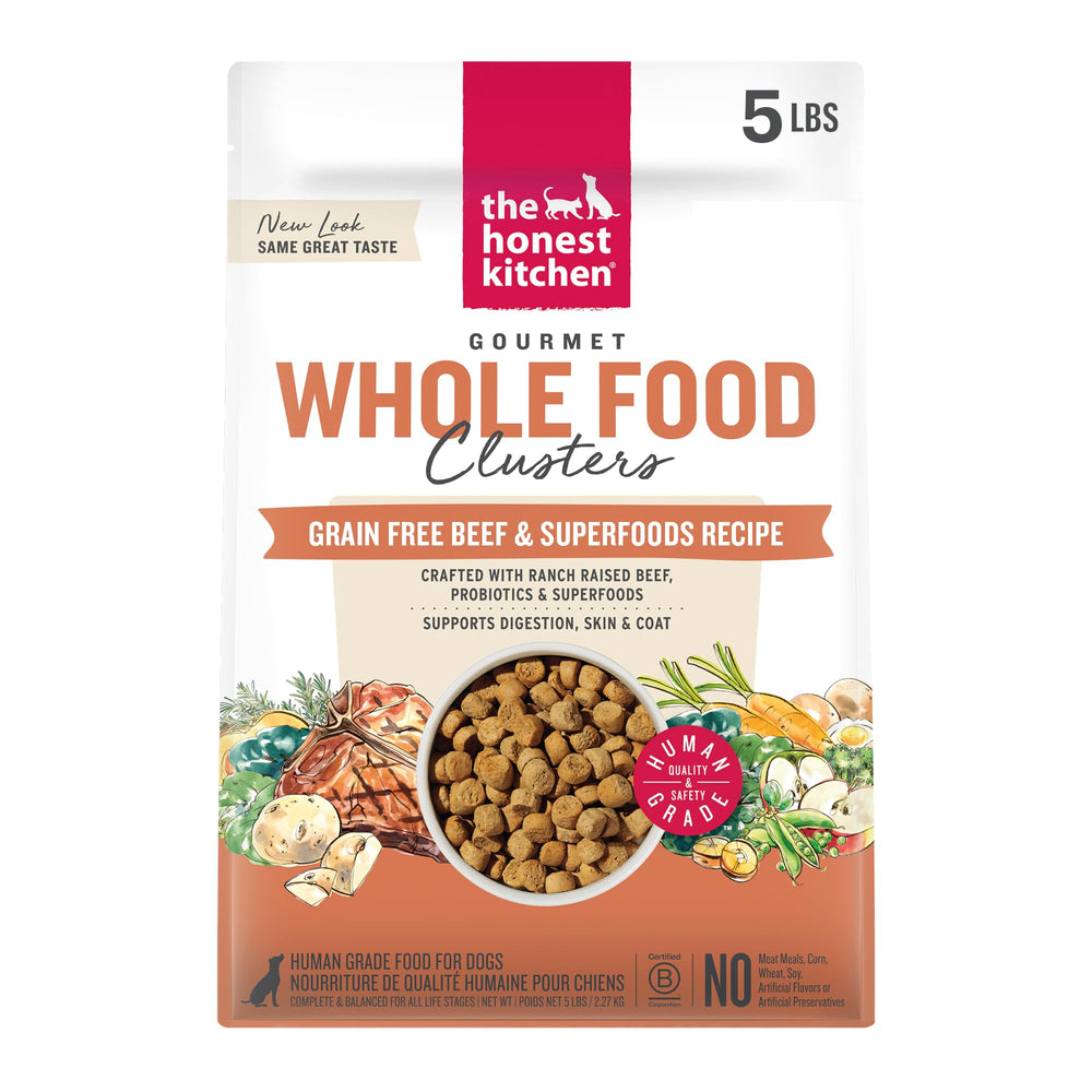 The Honest Kitchen Clusters res bolsa 5lb, comida completa para perros adultos.