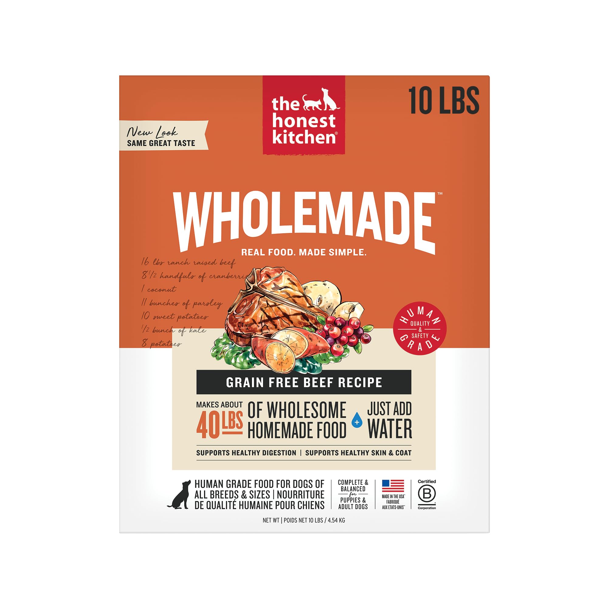The Honest Kitchen deshidratado con res para perros, 10 libras, nutrición lista para servir.
