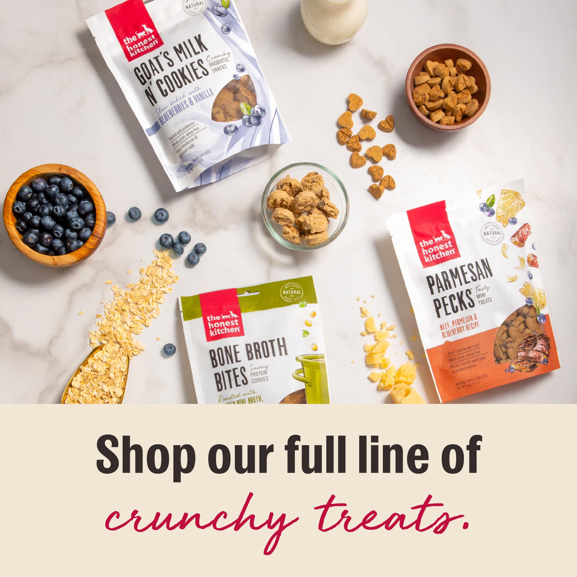 The Honest Kitchen goats milk n cookies probiotic-rich snack — support for digestion and gut comfort.