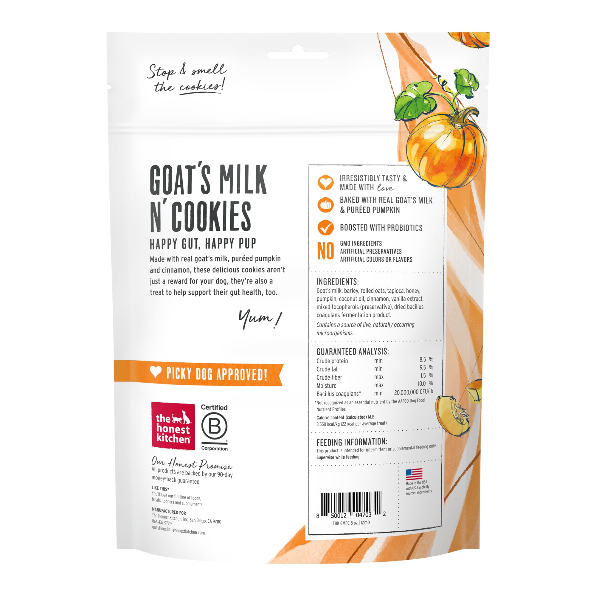 The Honest Kitchen goats milk n cookies slow bake biscuit — comforting pumpkin flavor for dogs.