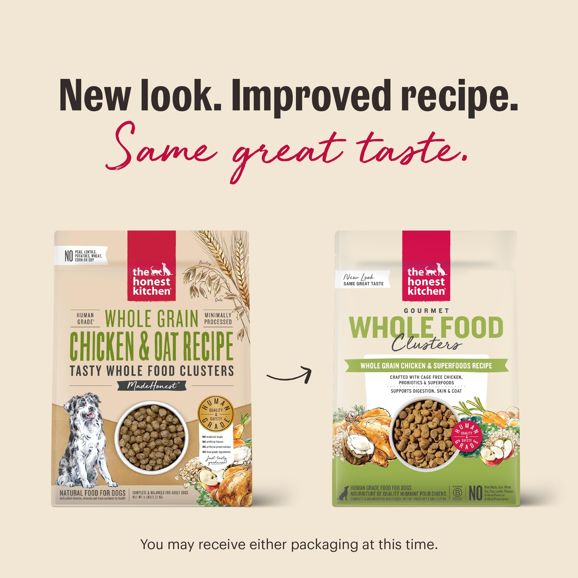 The Honest Kitchen ingredientes de calidad humana: pollo, avena y vegetales.