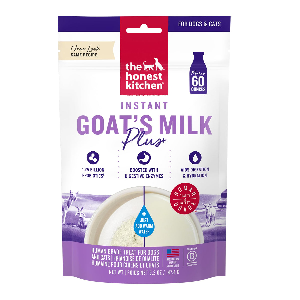 The Honest Kitchen leche de cabra en polvo con probióticos para perros y gatos, favorece la digestión.