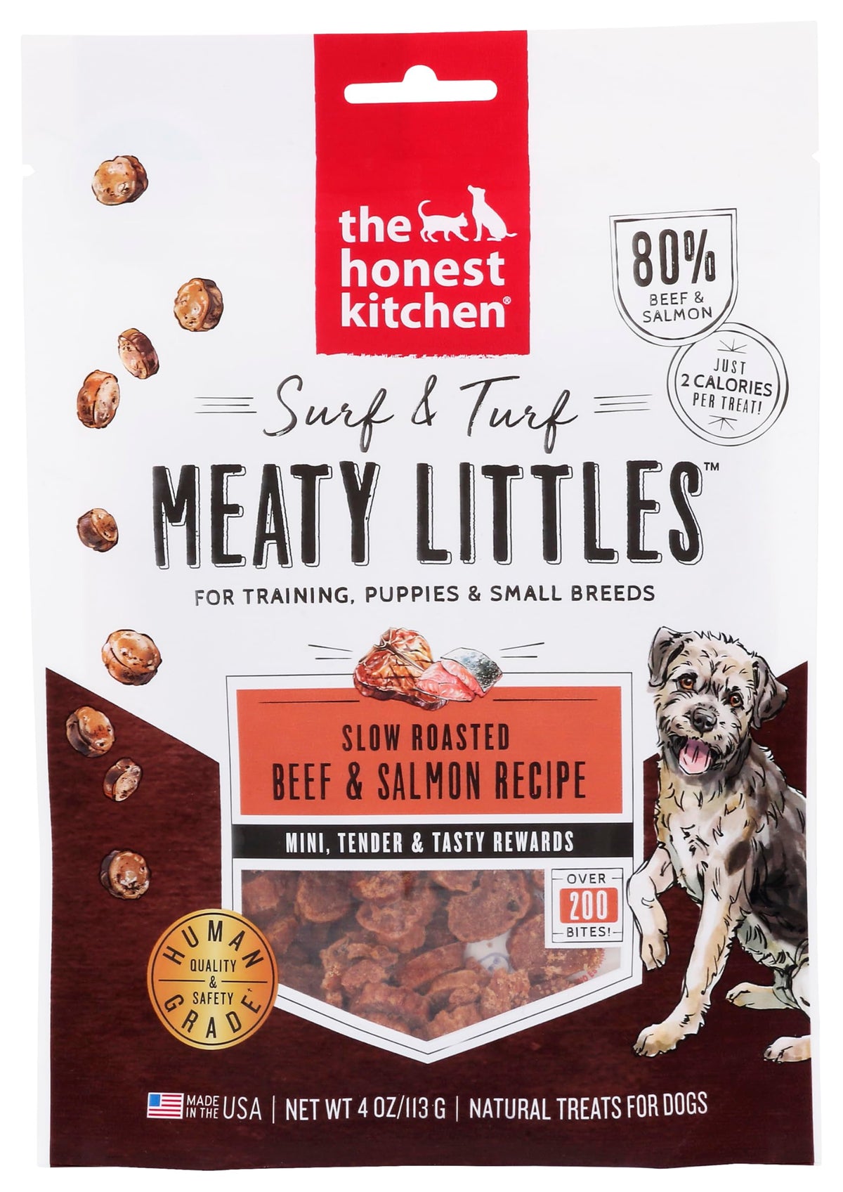 The Honest Kitchen Meaty Littles Surf-Terre Boeuf-Saumon, bouchées faibles calories pour l'entraînement