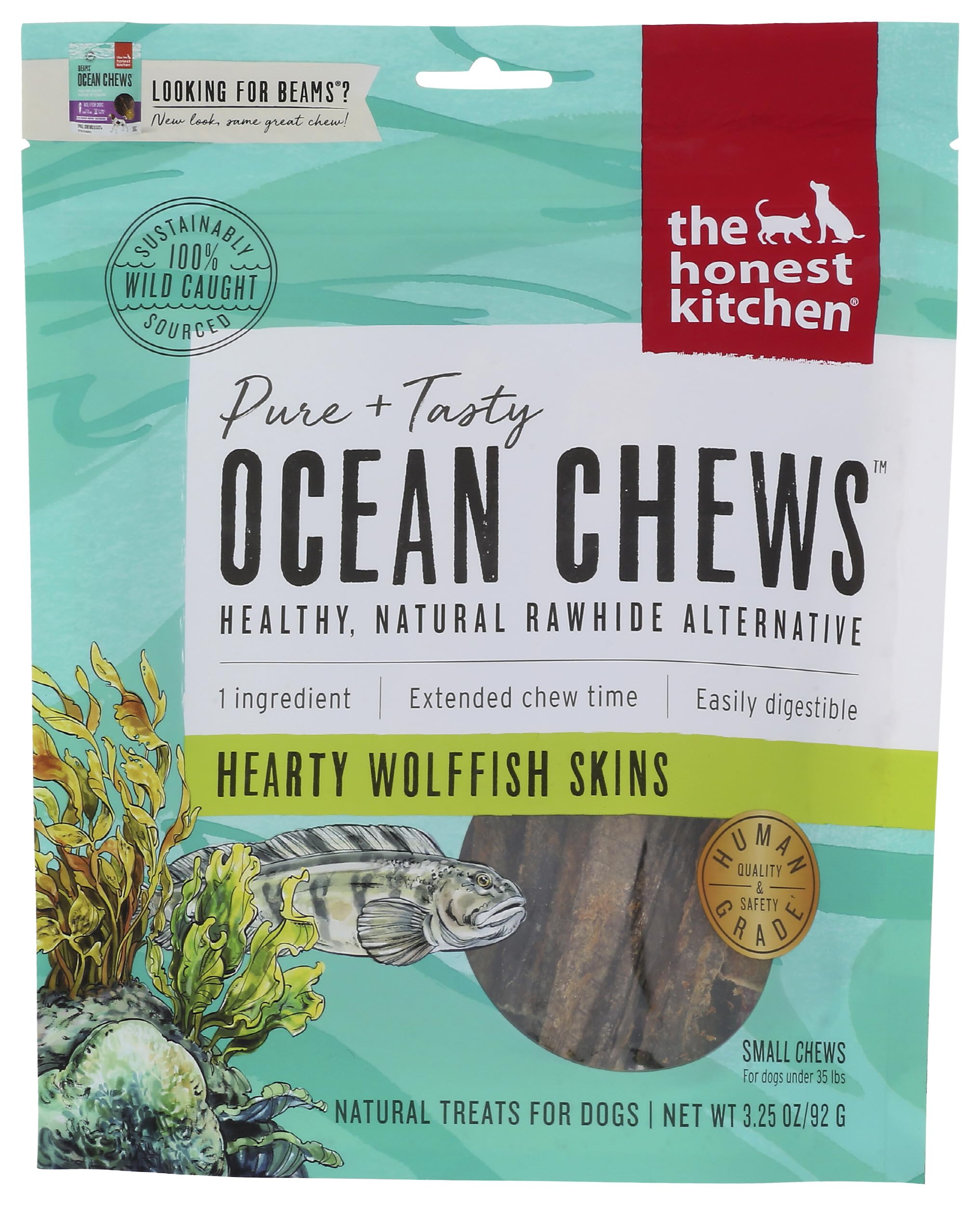 The Honest Kitchen Ocean Chews: piel de wolffish 5.5 pulgadas, snack proteico para perros