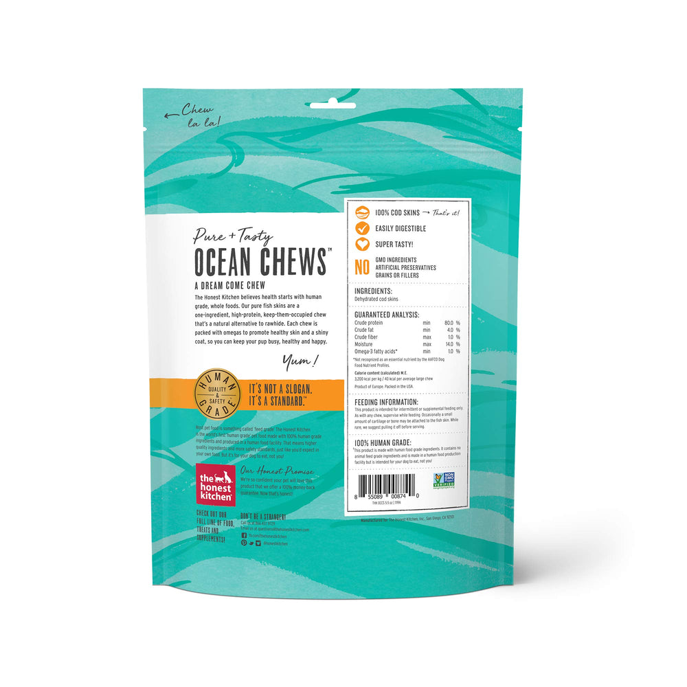 The Honest Kitchen snacks para perros con bacalao, ideal para recompensas de entrenamiento.