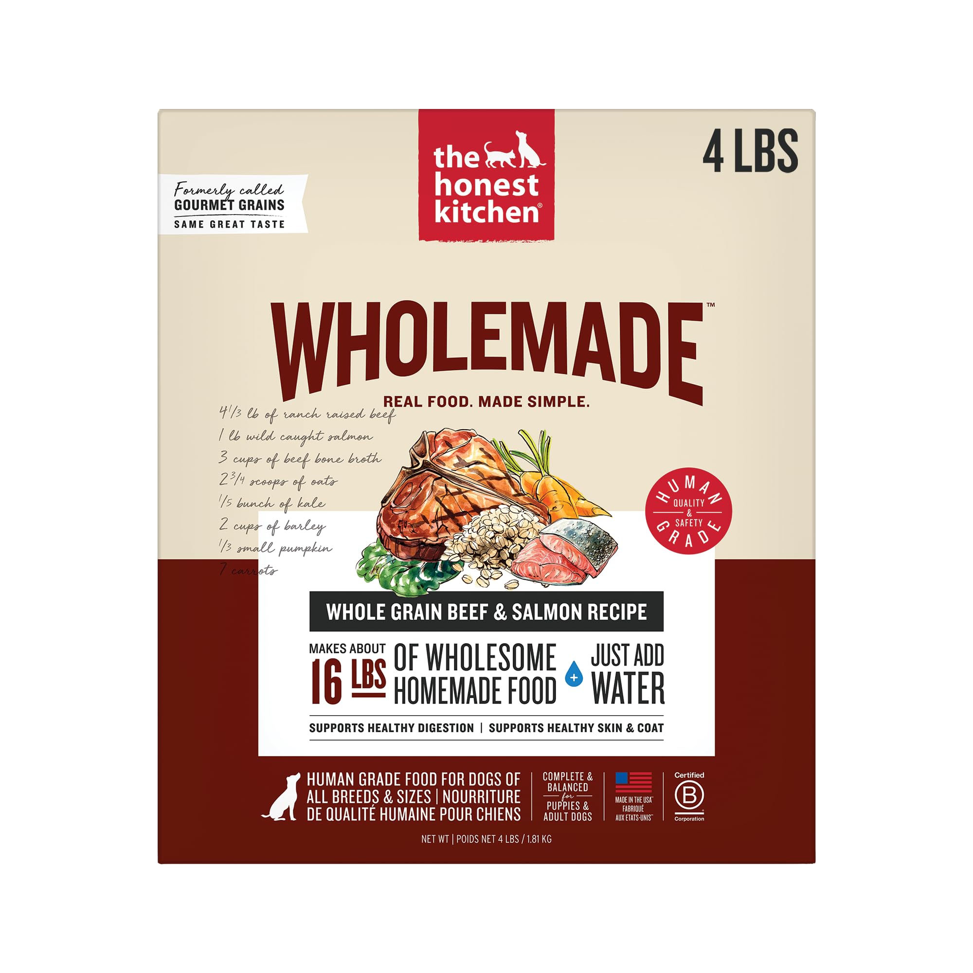 The Honest Kitchen WholeMade deshidratado con salmón y res, listo para preparar.