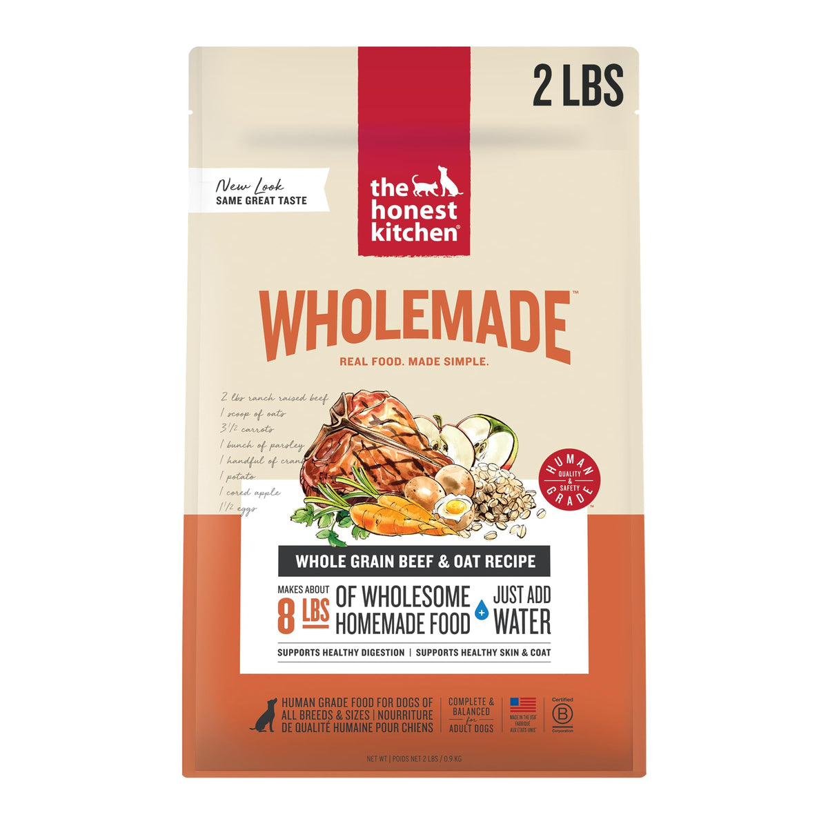 The Honest Kitchen Wholemade Deshidratado: carne de res y avena para perros, sabor natural