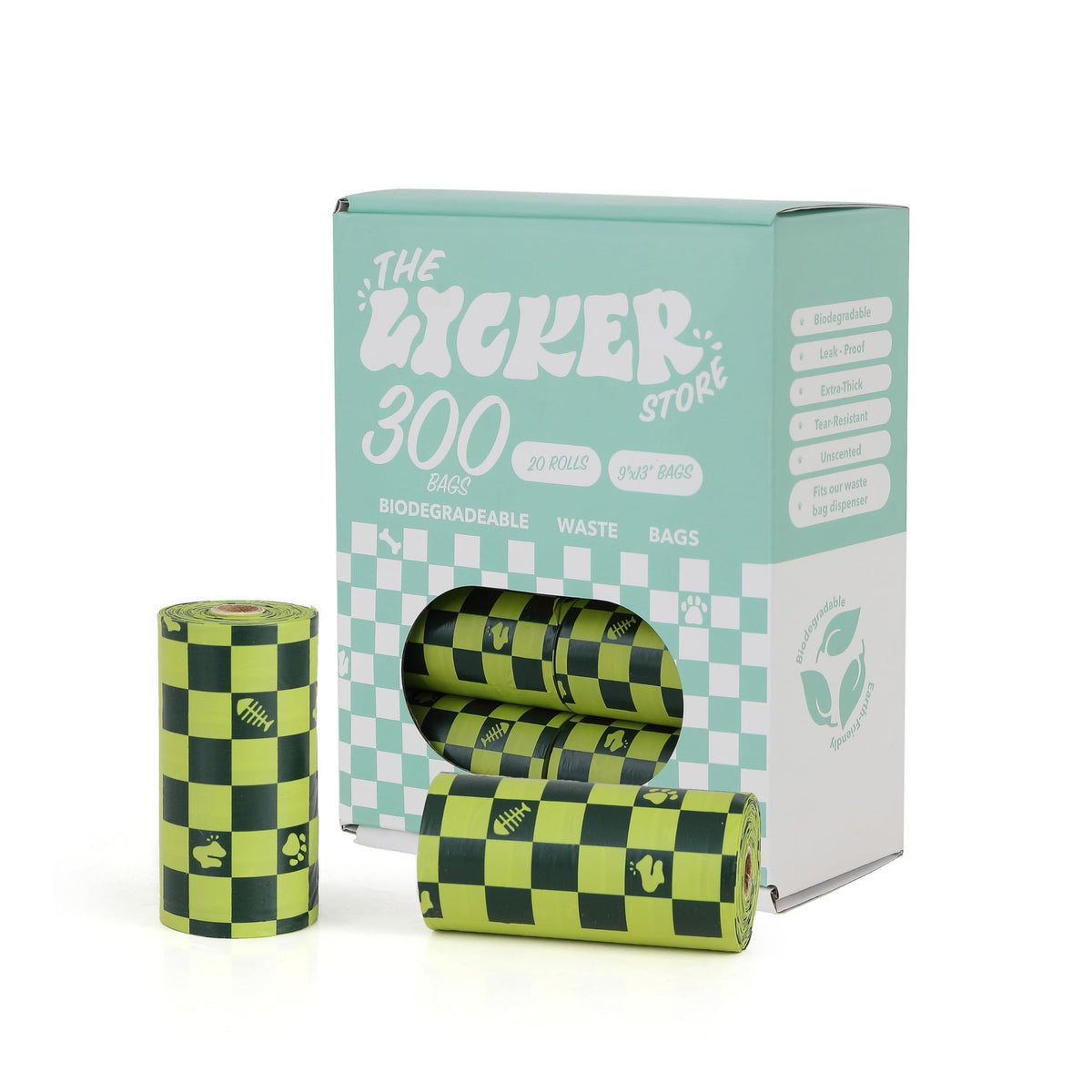 Bolsas para perro THE LICKER STORE WBG1000B-20SET verde, talla 9x13 para recogidas grandes.