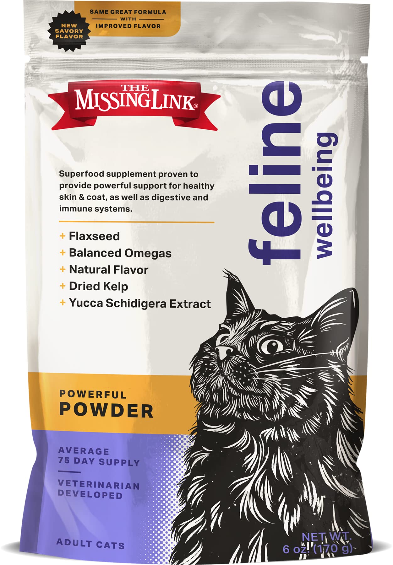 The Missing Link Gato: polvo en bolsa de 6oz para piel y pelaje saludables.