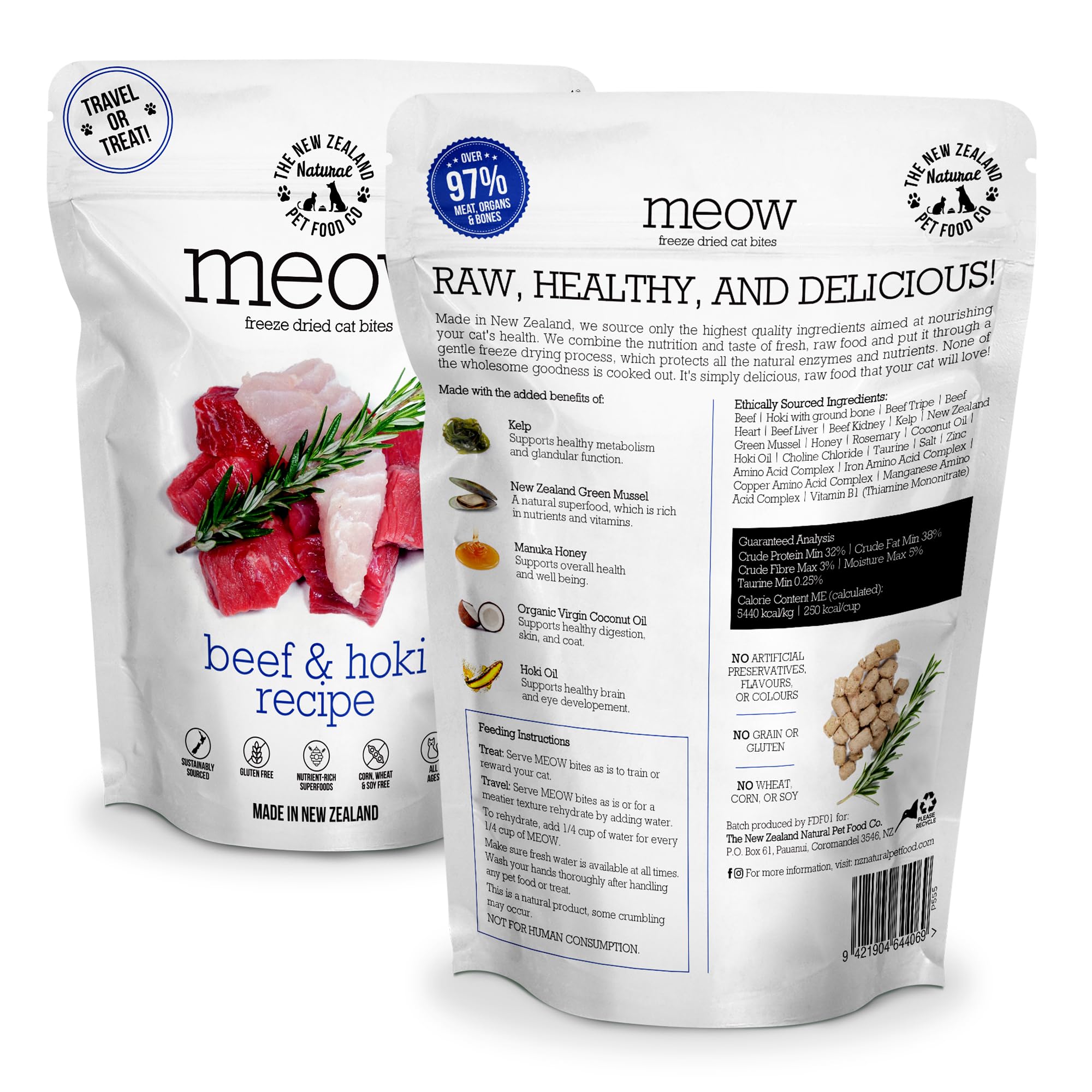 The New Zealand Natural Pet Food Co. Meow alto en proteína para gatos.