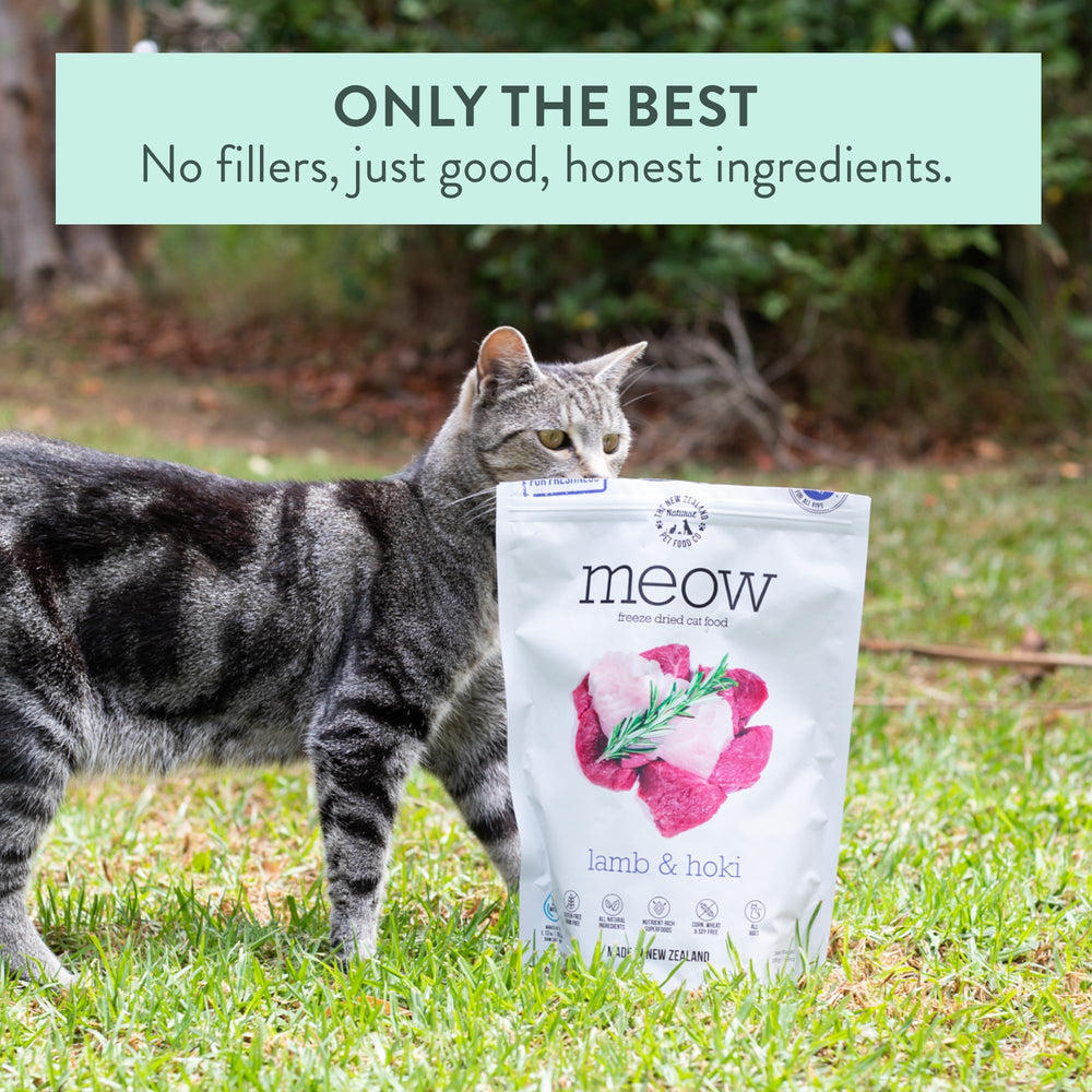 The New Zealand Natural Pet Food Co. Meow proceso de congelación para conservar nutrientes.