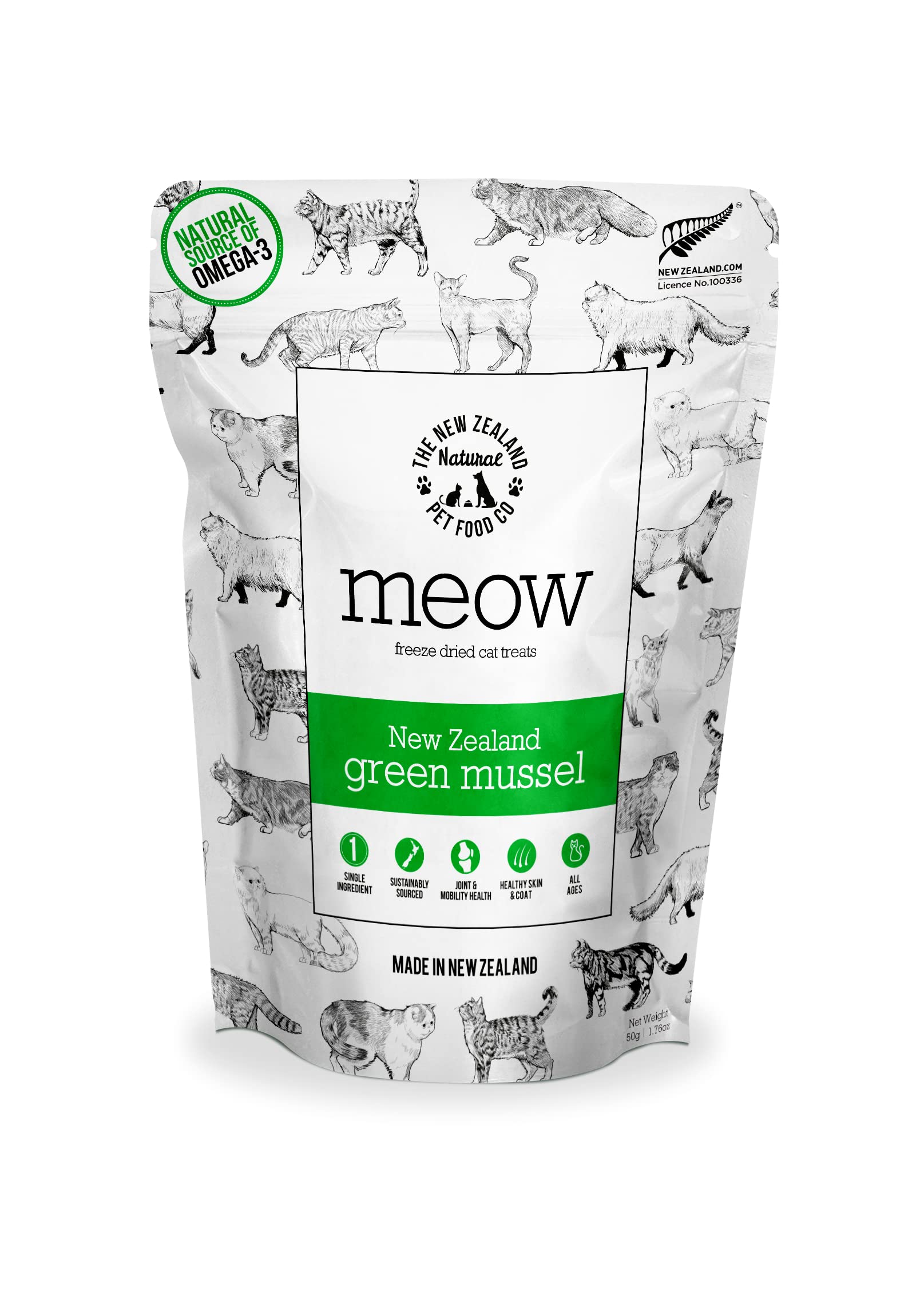The New Zealand Natural Pet Food Co Meow ingredientes naturales con mejillón verde para pelaje sano