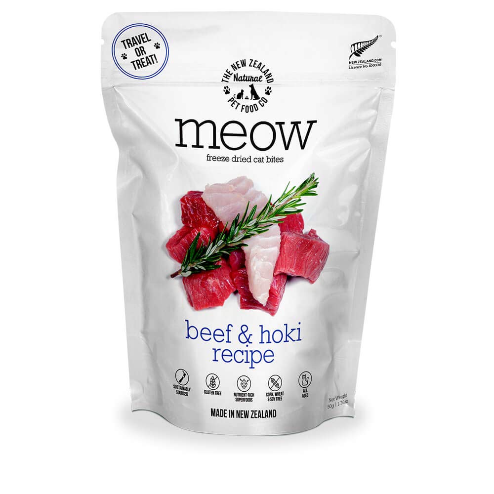 The New Zealand Natural Pet Food Co. Meow porciones naturales para snack.