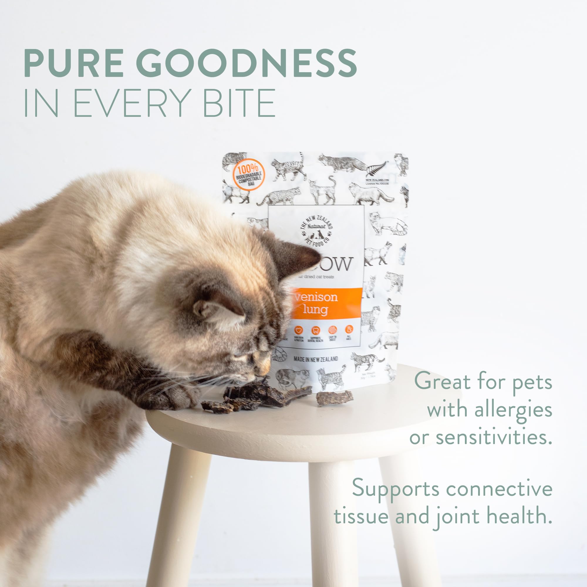 The New Zealand Natural Pet Food Co Meow pulmón de venado, opción natural para todas las etapas.