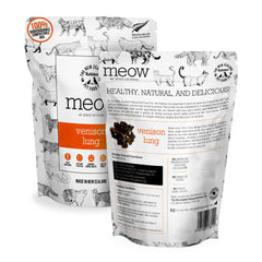 Meow de The New Zealand Natural Pet Food Co, pulmón de venado, ideal como topper nutritivo.