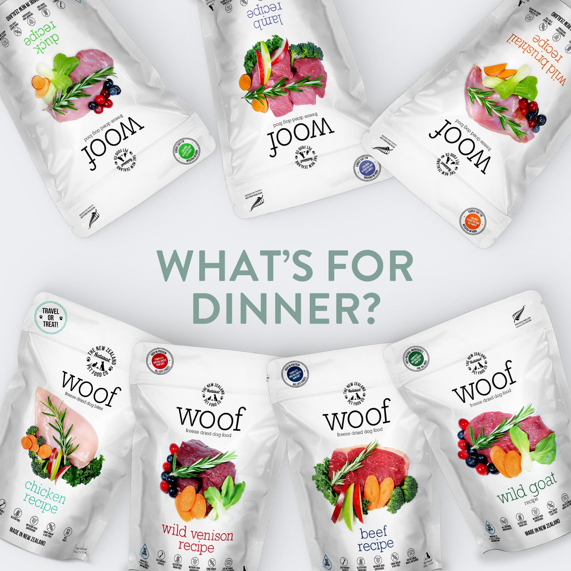 The New Zealand Natural Pet Food Co. Woof liofilizado pato, excelente como premio de entrenamiento.