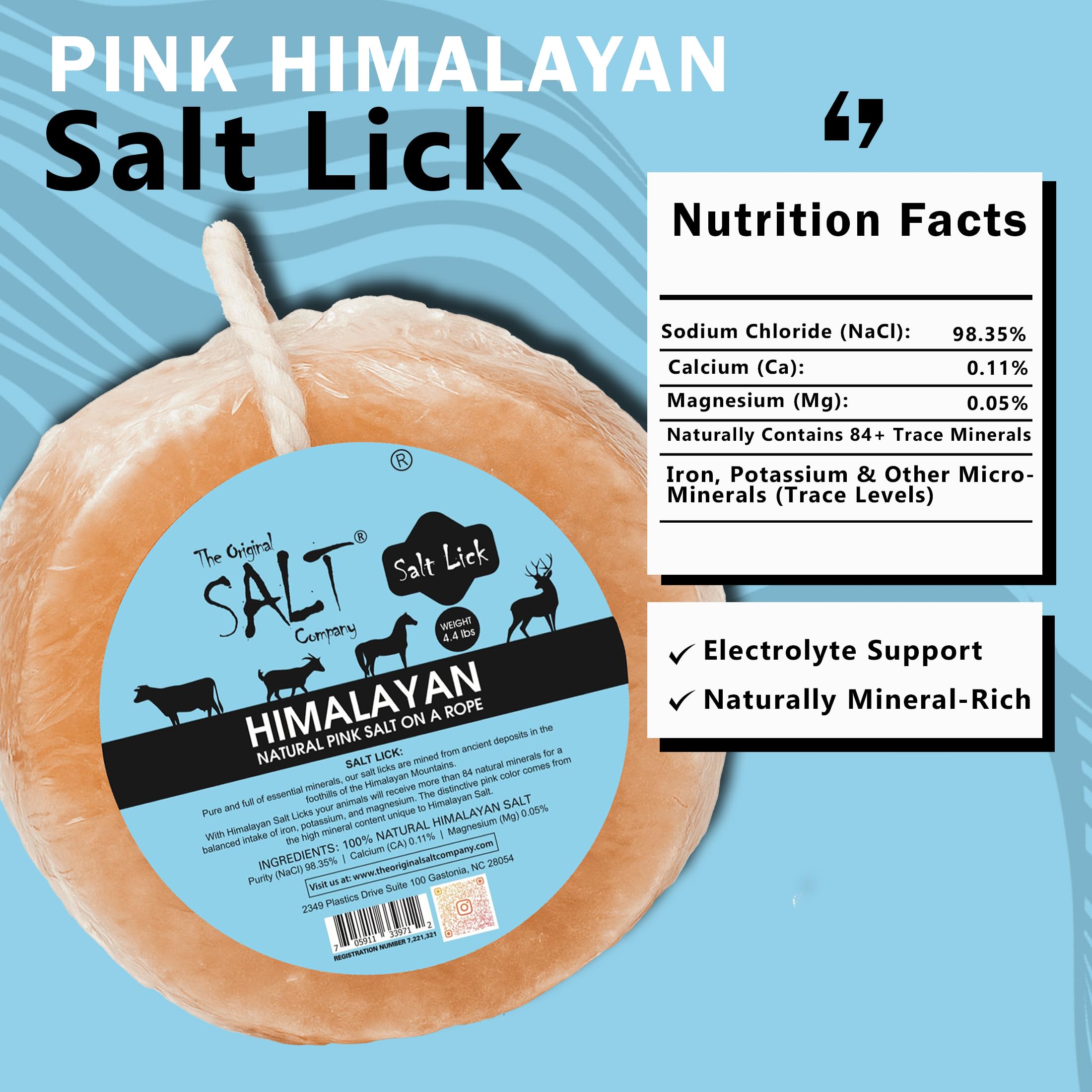 The Original Salt Company bloque sal rosa favorece la digestión y absorción de nutrientes.
