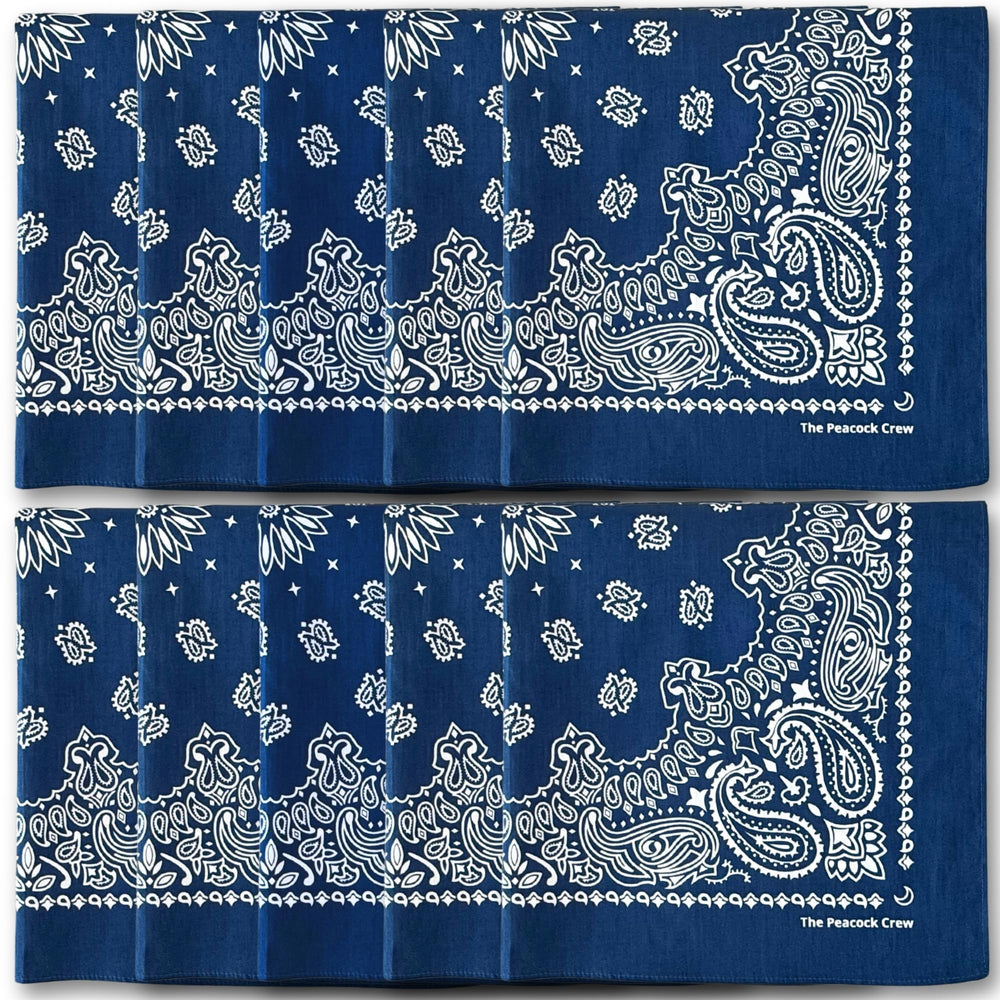 The Peacock Crew bandanas diez-pack azul marino, perfecto para uso diario resistente.