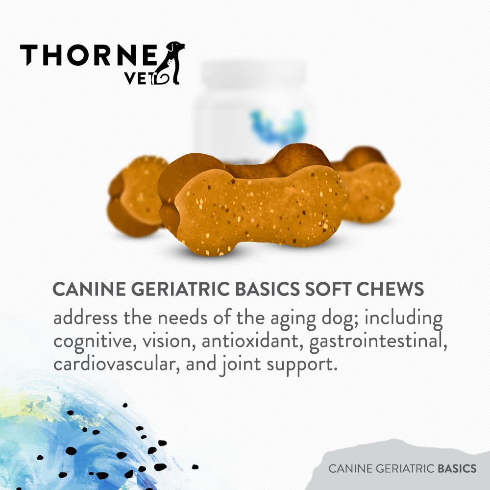 Apoyo a articulaciones con ThorneVET Canine Geriatric Basics en masticables.