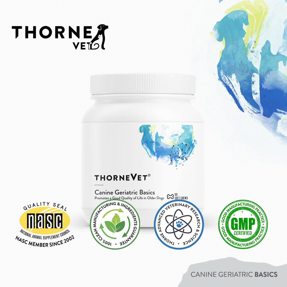 ThorneVET Canine Geriatric Basics en formato polvo para dosis más flexibles.
