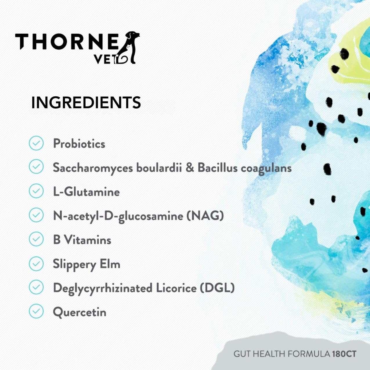 Glutamina y nag en la fórmula ThorneVET: aminoácidos que apoyan mucosa y digestión.