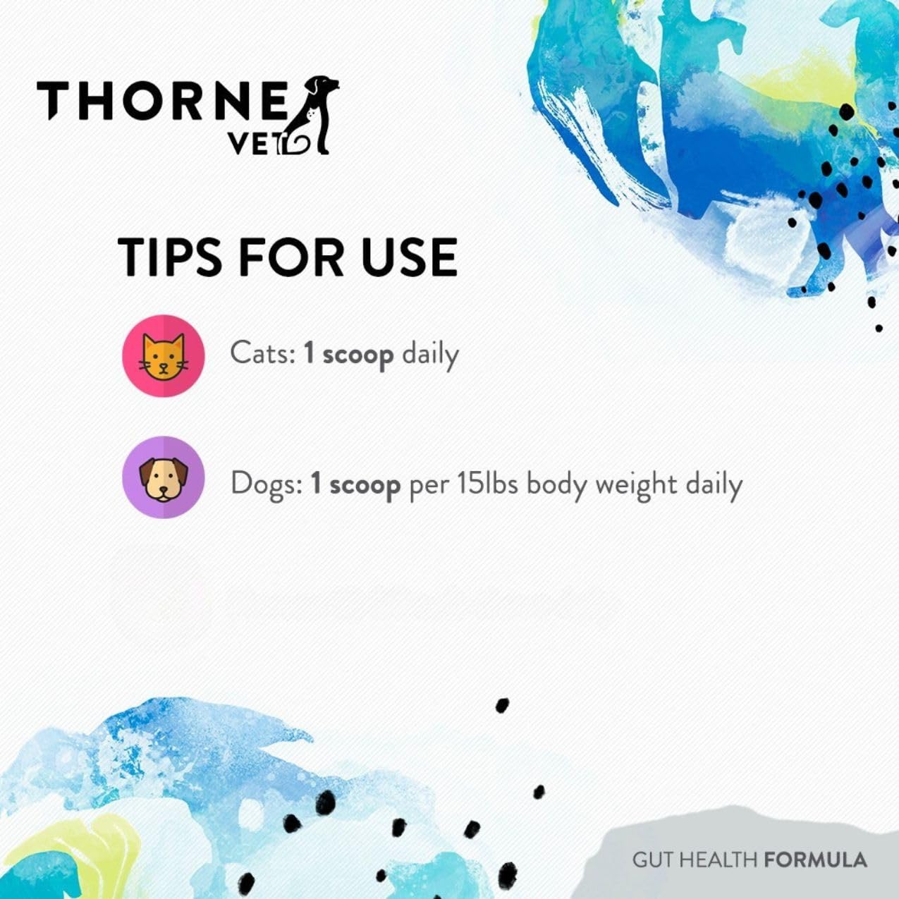 Ingredientes botánicos y nutrientes de ThorneVET, combinación para digestión y bienestar.