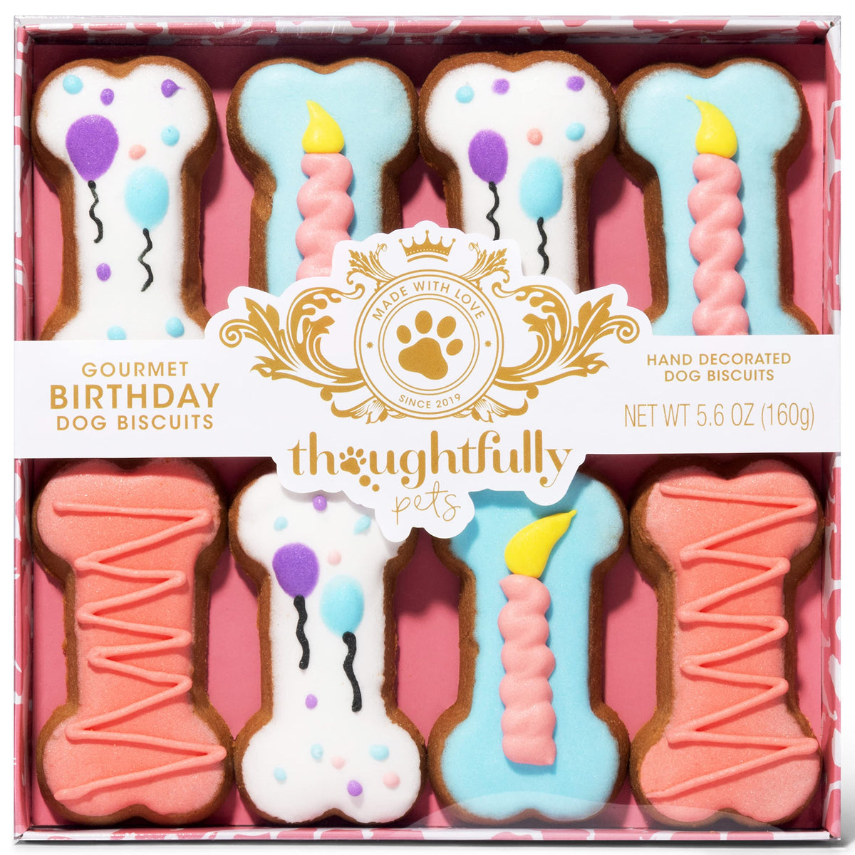 Thoughtfully Pets galletas para perro forma de hueso rosa, ideal para cumpleaños.
