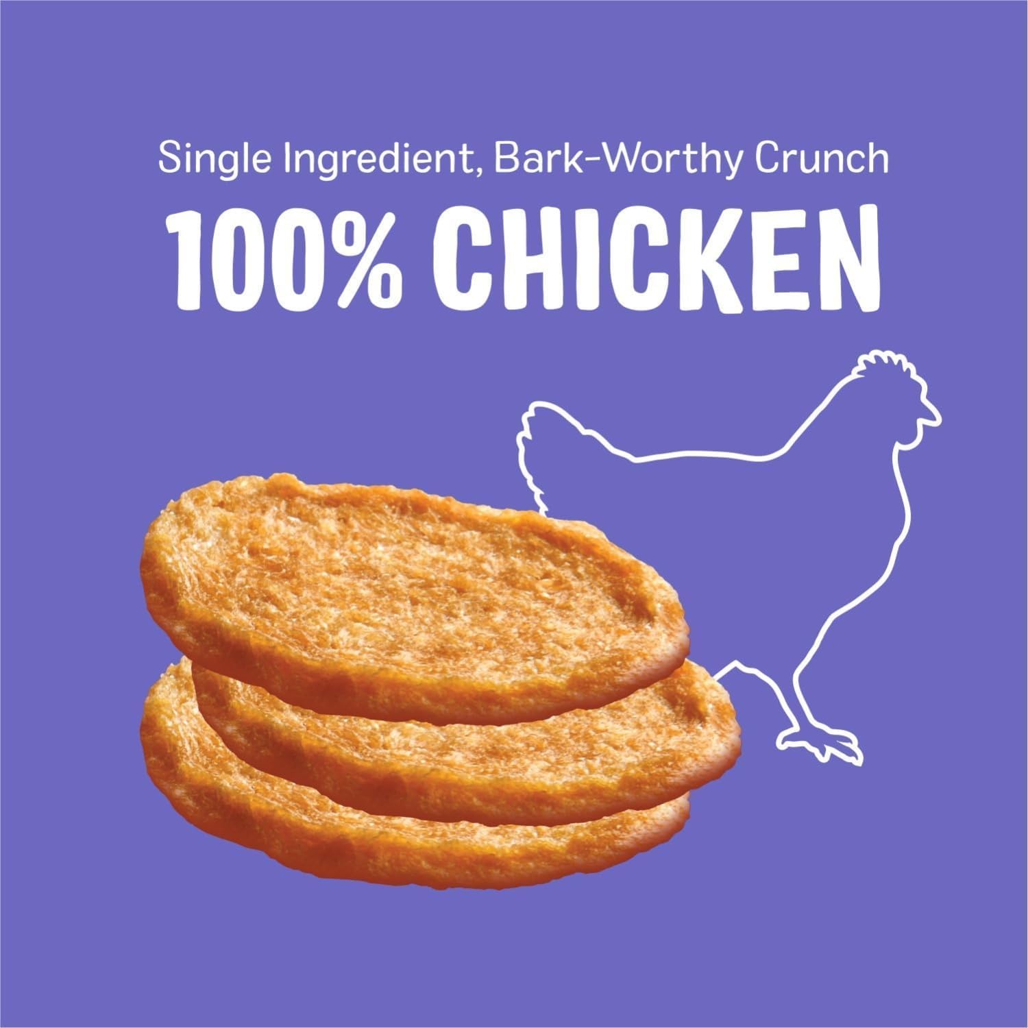 Chips Bark'N Crunch sin granos con pollo real, snack ligero para perros.
