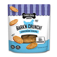Three Dog Bakery Bark'N Crunch! Chips de pollo real, ideal para premiar en casa.