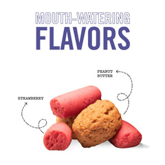Three Dog Bakery bocaditos pb-j suaves, ideales para premiar durante entrenamientos
