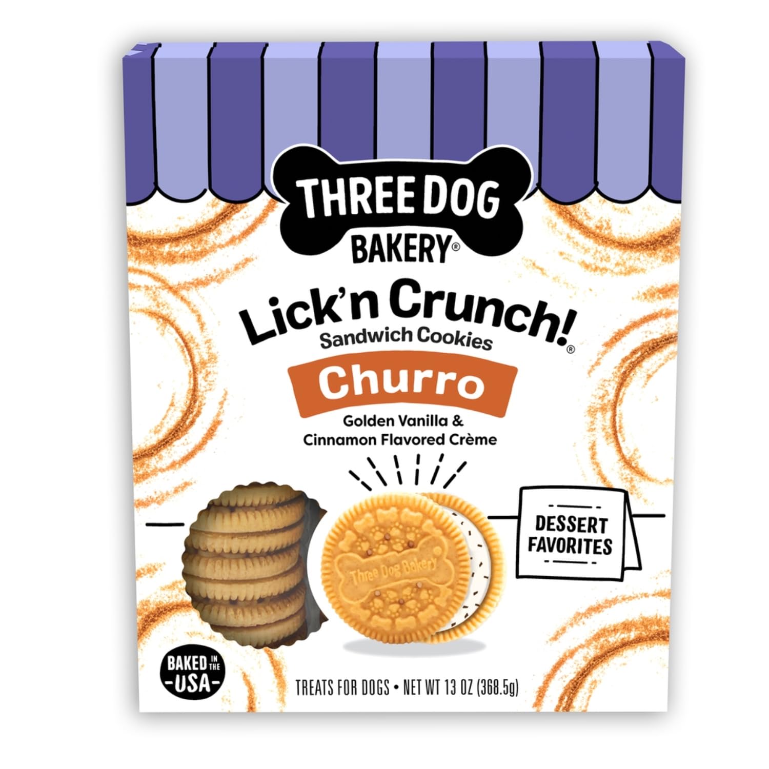 Three Dog Bakery churro-lickn-crunch galletas crujientes para premiar con sabor